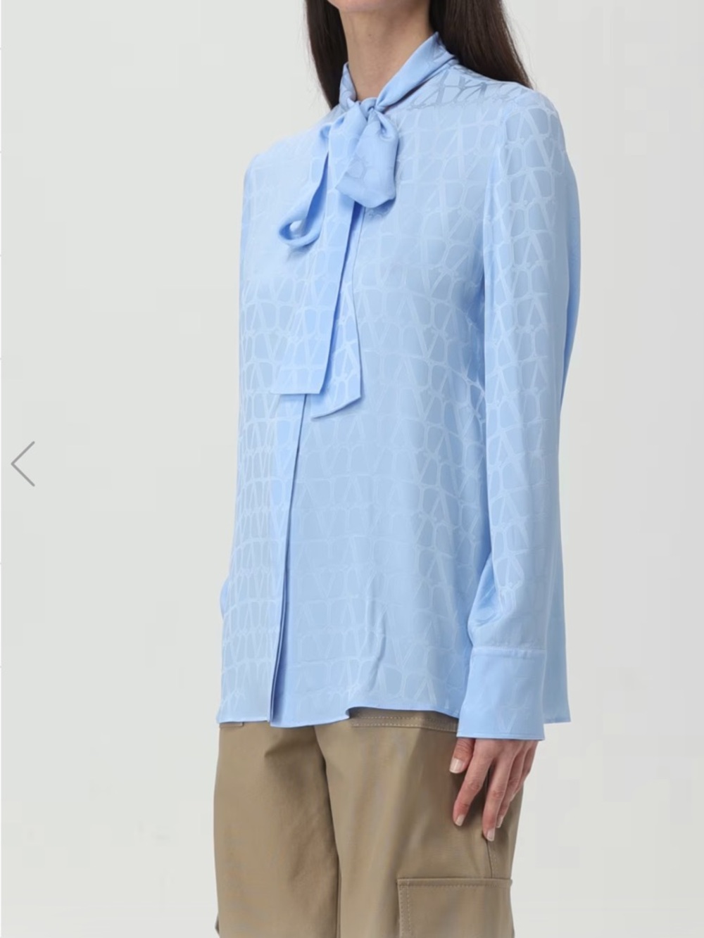 Valentino Light Blue Bow-Neck Long Sleeve Blouse size 42